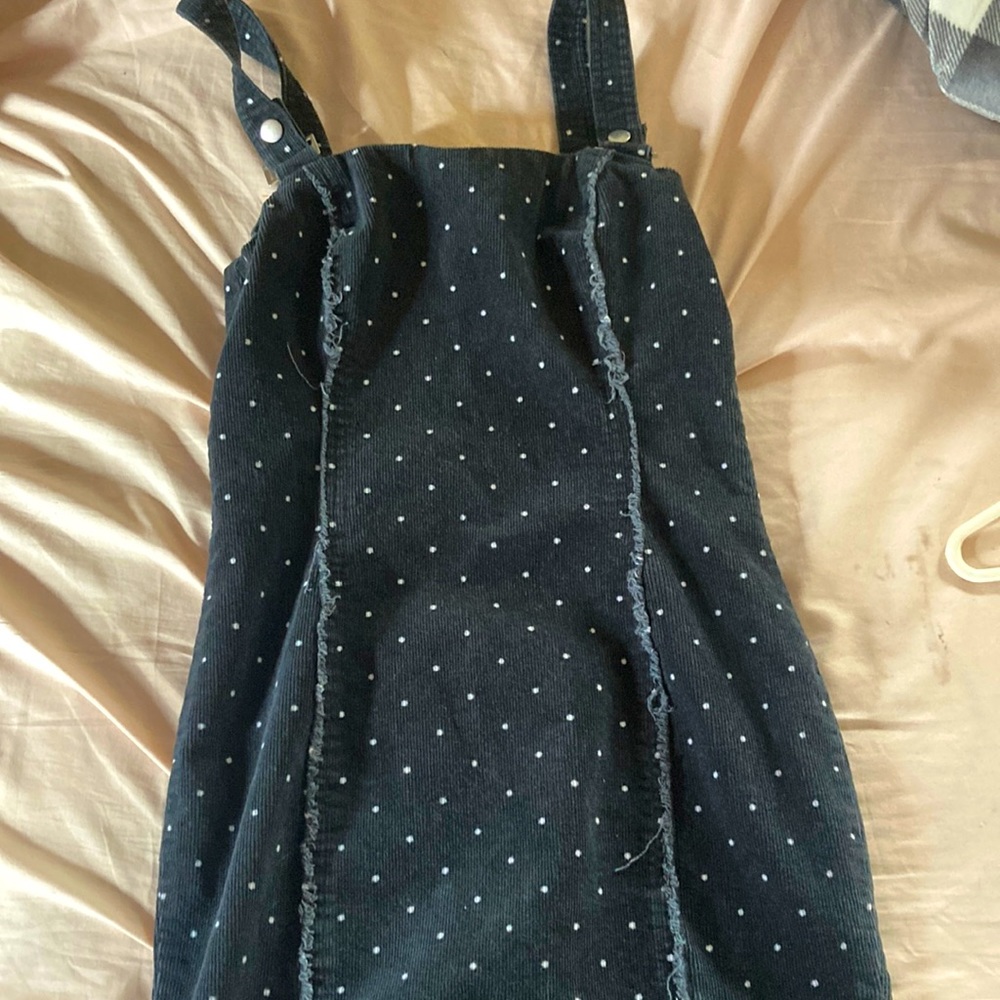 gently worn black ribbed polka dot dress